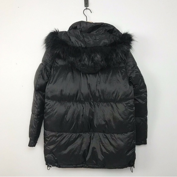 RACHEL ROY • Beautiful Black Hooded Puffer Coat with Faux Fur Trim - Picture 3 of 14